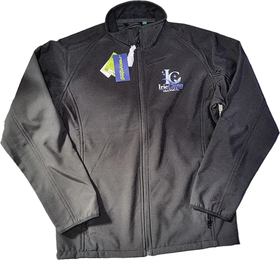 A black IrieClean Limited softshell jacket with the full-colour logo on the chest